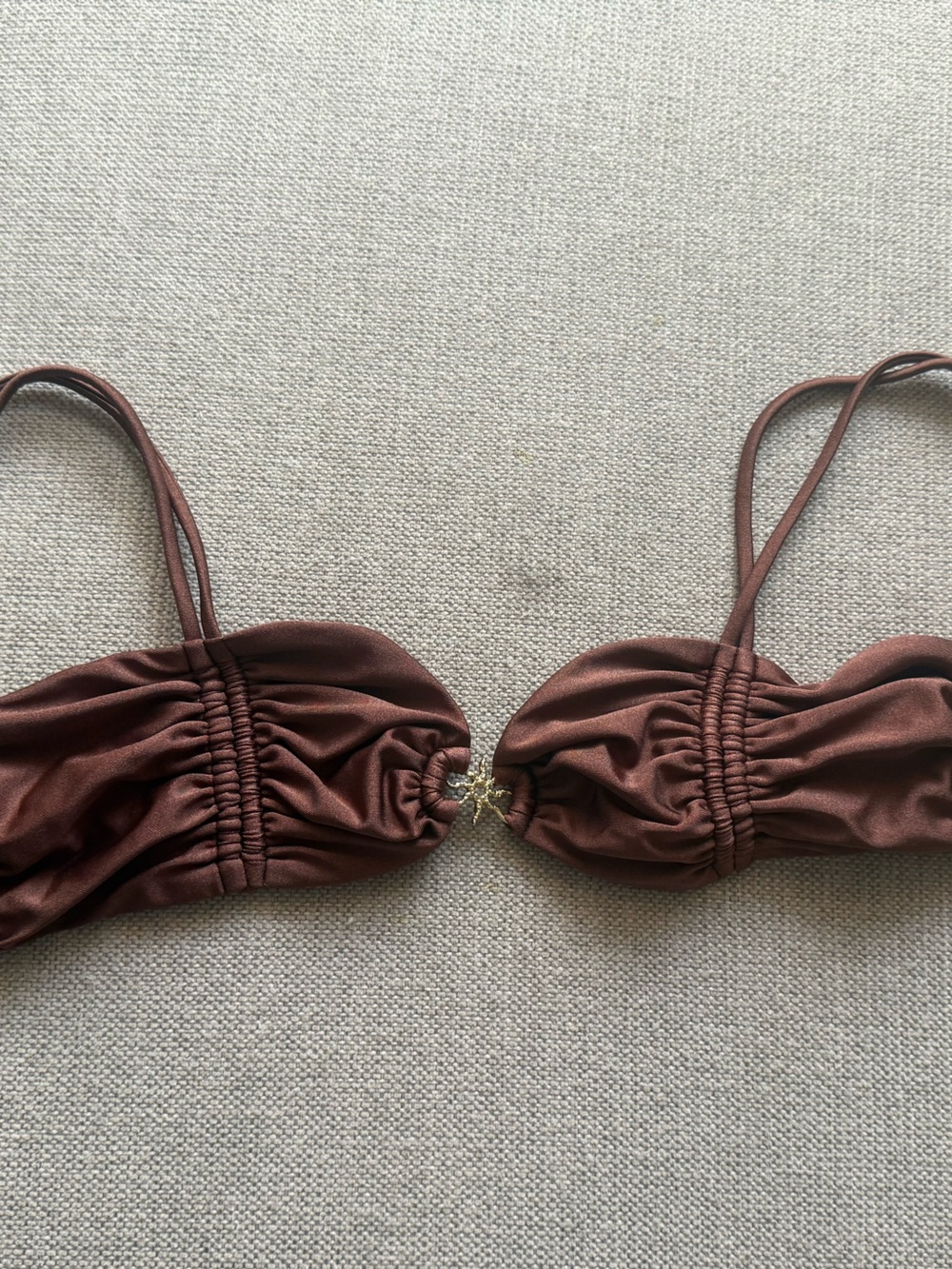 Brown Ruched Bikini Top with Center Ring